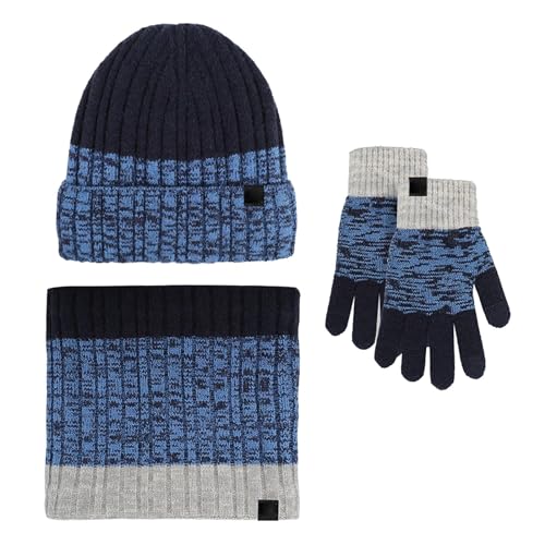 Conjunto de gorro de lana para mujer y hombre, para otoño e invierno, azul marino, Talla única