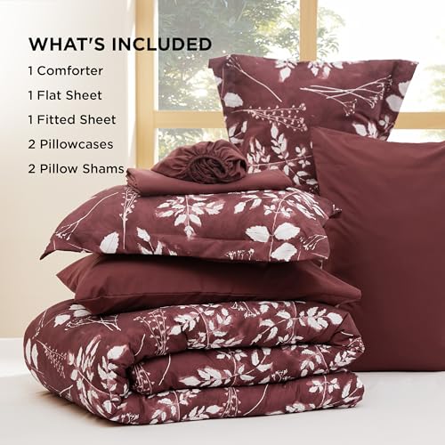 Image of Bedsure Floral Burgundy Comforter Set, Full Bedding Sets, 7 Piece