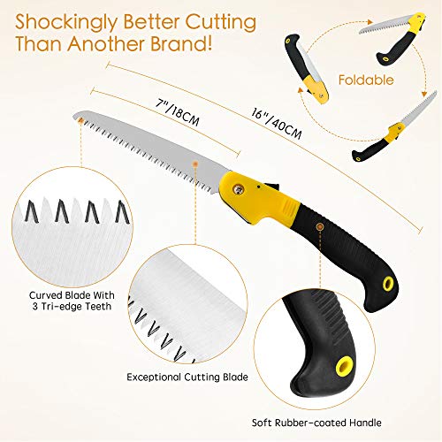 Folding Hand Pruning Saw and Shears Kit, Great for trimming, tree, camping, Survival, camp, garden, 7.7 inch blade, Pocket Outdoor Backpacking Free bonus: Gardening Gloves