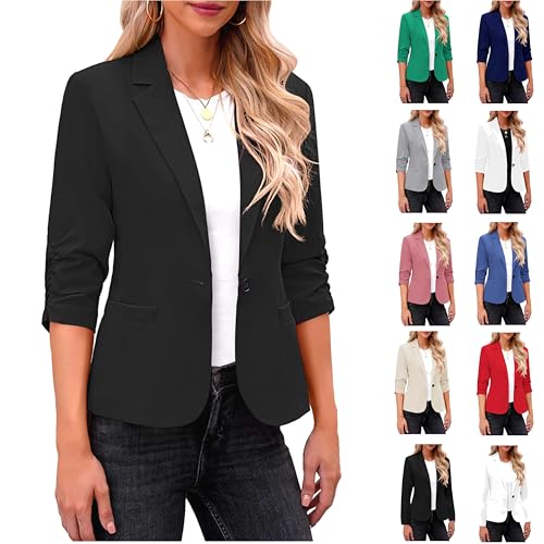 TRIGLICOLEUM Blazer Damen Business Anzug Open Front Jacke Elegant Einfarbig Anzugjacke Sportlich Kurzblazer Reverskragen Jackett Langarm Strickjacke Arbeitsjacke Büro Sakko Tailliert Blazerjacke