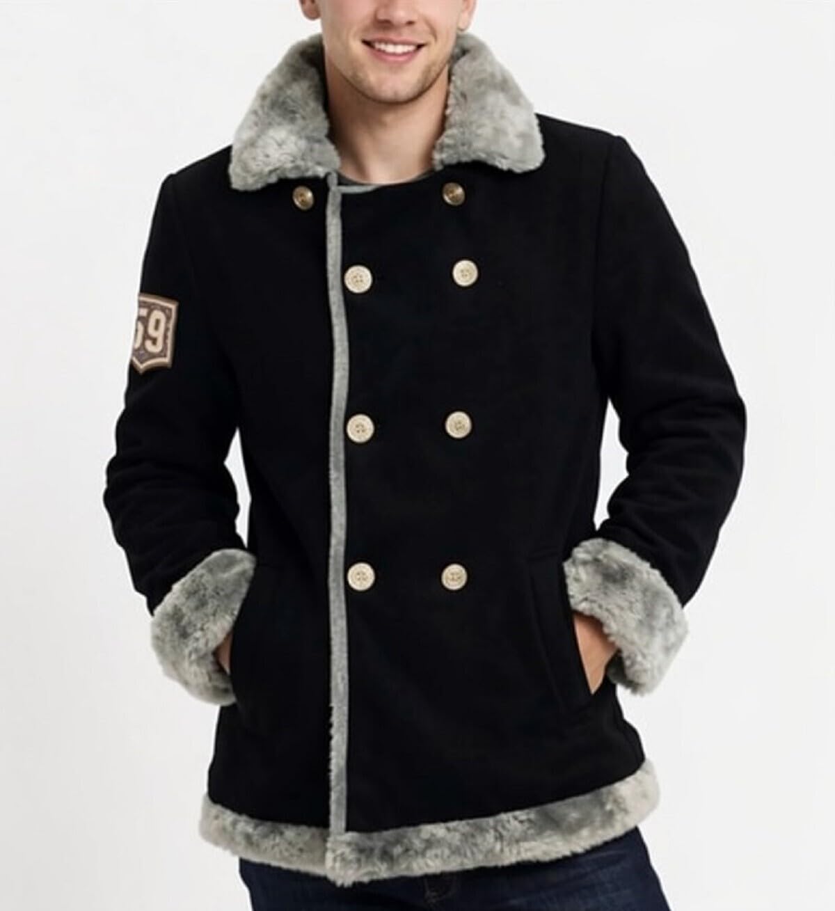 1 Pi3c3 Shearling-Jacke, Premium-Anime, Sanji-inspirierter Cosplay-Mantel, Unisex-Mantel, Halloween