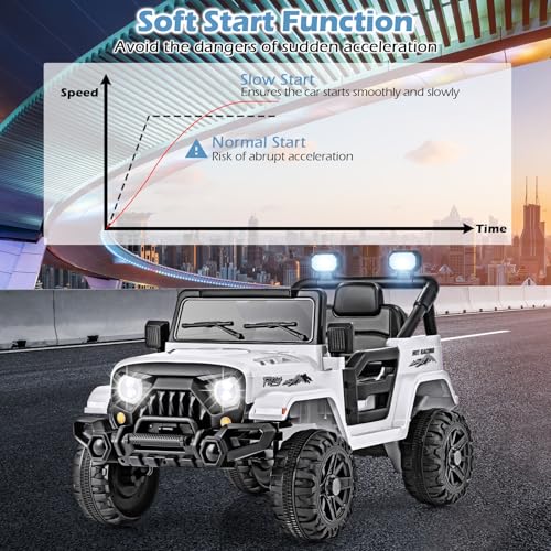 OLAKIDS Ride on Truck, 12V Battery Powered Electric Vehicle for Kids with Remote Control, Bluetooth, Power Display, LED Lights, Music Player, Ride on Toy for 3+ Boys Girls (White) - image 6