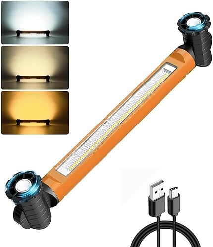 CLY Work Light Bar 3000LM Bright 5000mAh Rechargeable 4 Modes Magnetic Underhood Mechanic Light with Hooks Cordless Battery Powered for Car Repair, Garage, Underhood Emergencies Orange