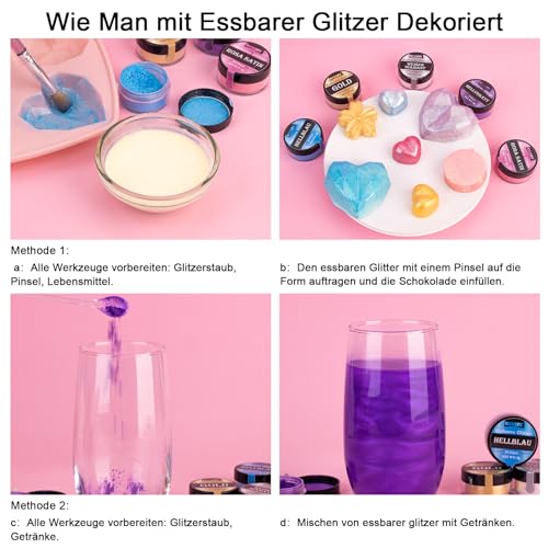 Essbares Glitzer Set Hxdzfx – 12 Farben für Getränke und Desserts