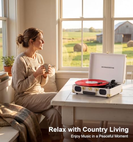 Image of 3-Speed Bluetooth Record Player,Portable Suitcase Turntable,White