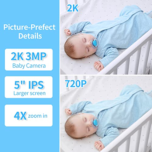 KAWA Baby Monitor, 2K QHD 5'' Video Baby Monitor