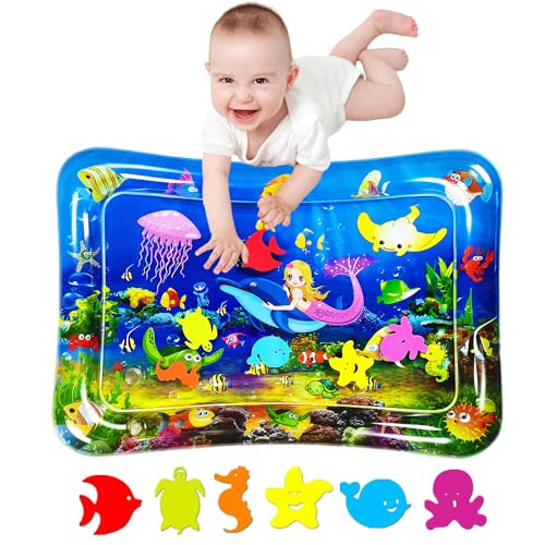 Baby Tummy time mat,Tummy time Water mat, Baby Toys 3-36 Months, Fun Early Development Activity Play Center for Newborn, Mermaid-Blue,70x50cm.