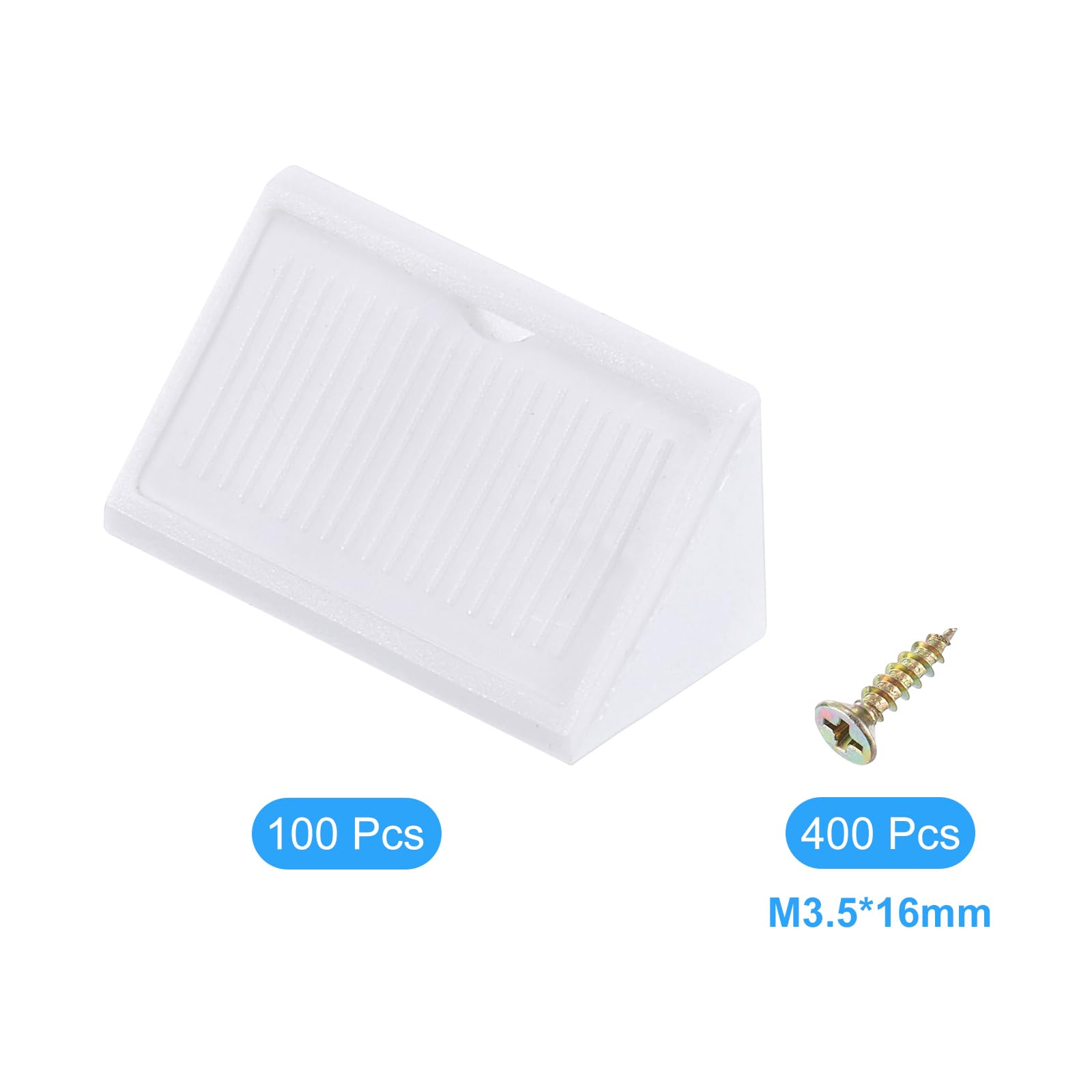 Plastikowe wsporniki narożne pod kątem prostym, 20 x 42 x 20 mm, wsporniki do półek ze śrubami, białe wsporniki do łatwego wkładania CABI i futra, 100 szt