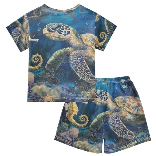 ALAZA Turtle and Seahorse Pajama Set Short Sleeve Sleepwear Soft Lounge Nightwear2