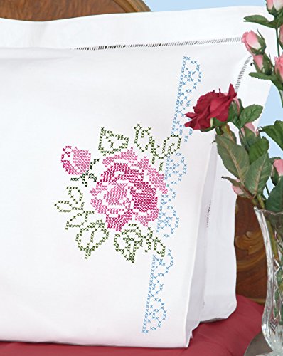 Jack Dempsey Stamped Pillowcases with White Perle Edge 2-Pack