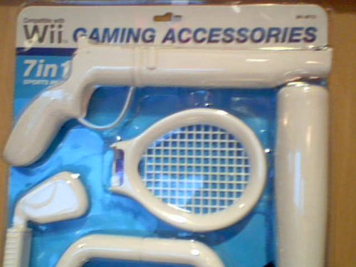 Zenex on the Move Wii Gaming Accessories 7-in-1 Sports Pack Blister Package Version Model#301-9713 for Nintendo Wii System---comes with Wii Tennis Racquet, Wii Golf Club, Wii Baseball Bat, Wii Pistol, Wii Steering Wheel, Wii Remote Grip, & Wii Remote Handle---user Friendly Snap-in Design Comfortable Converts Wii Controller Into 6 Different Gaming Kits---each of the Sets Are for Use with Compatible Wii Console Game. The Accessories Set Help Simulate the Corresponding Game Actions. (Nintendo Wii System Console Version)