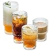 POLIDREAM Vintage Glassware Set of 4 pcs Glass Cups, 2 Embossed Stackable Pattern Style & 2 Raindrop Origami Style, Elegant Old Fashioned Glasses, Ideal for Whiskey, Cocktail, Ice Coffee, Beer POLIDREAM Vintage Glassware Set of 4 pcs Glass Cups, 2 Embossed Stackable Pattern Style & 2 Raindrop Origami Style, Elegant Old Fashioned Glasses, Ideal for Whiskey, Cocktail, Ice Coffee, Beer