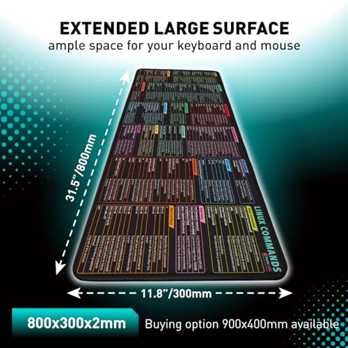 Linux Commands Line Mouse pad – Extended Large Cheat Sheet Mousepad. Shortcuts to Kali/Red Hat/Ubuntu/OpenSUSE/Arch/Debian/Unix Programmer. XXL Non-Slip Gaming Desk mat