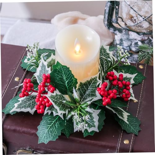 Décorations de Noël anneaux de bougie houx baies rouges 4pcs