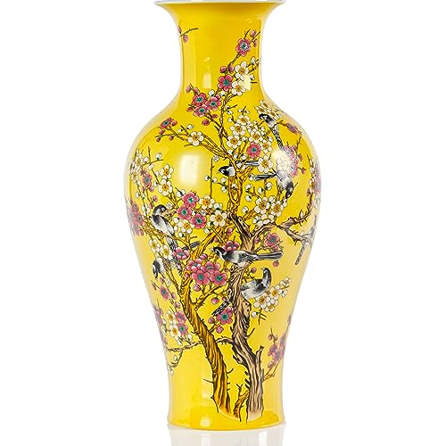 Qinlang 35,6 cm Keramikvasen für Blumen, gelbe Blumenvase für...
