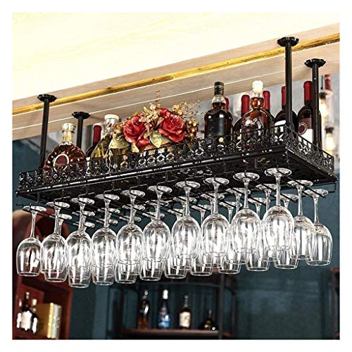 Support à verres à vin suspendu noir, étagère bouteille plafond 150cm