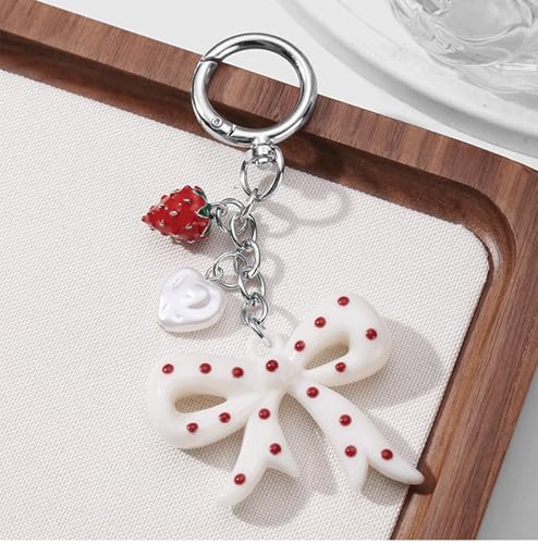 ZOONAI Cute Strawberry Bow Bag Charms for Women, Kawaii Bowknot Keychain Car Keyring Holder Wallet Handbag Purse Decorations (Strawberry) - Thumbnail 5
