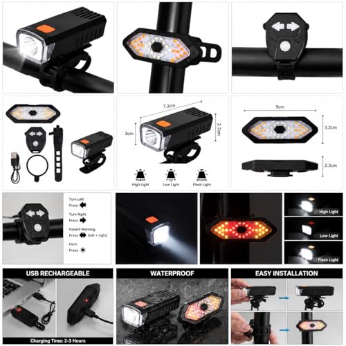 Image of Indicator Back Light and Front Light Combo for Bicycle - USB Charge, Waterproof