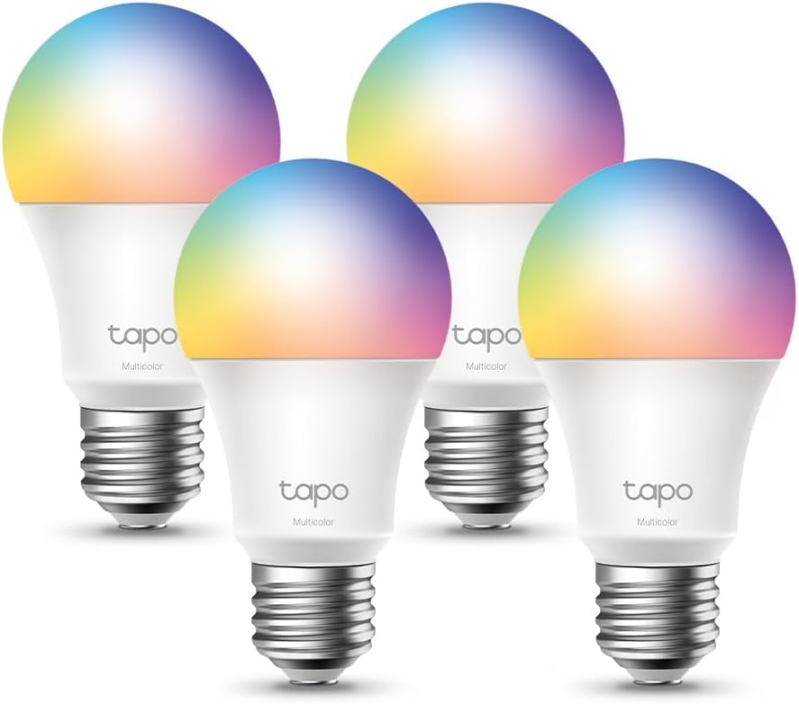 TP-Link Tapo Smart Wi-Fi Light Bulb, 4-Pack, Multicolour, E27, 60W Equivalent, Schedule & Timer, Voice Control, Remote Control, No Hub Required (Tapo L530E(4-pack))