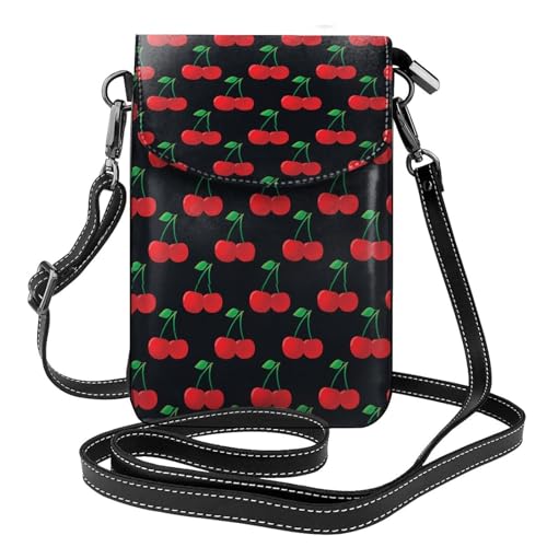 Petits sacs bandoulière Cerise en cuir PU et porte-téléphones pour femmes avec cartes