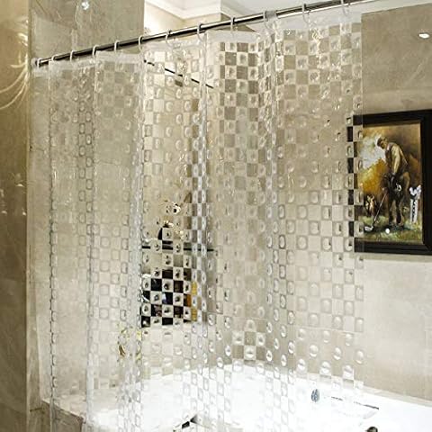 LOUTYTUO Waterproof EVA Shower Curtain Liner with 12 Hooks, 72x72 inch Odorless 3D Pattern Bathroom Curtain, Semi-Transparent Curtain for Bathroom Bathtubs Black (White) Cover