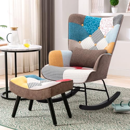 Mecedora con Taburete Patchwork con Estructura