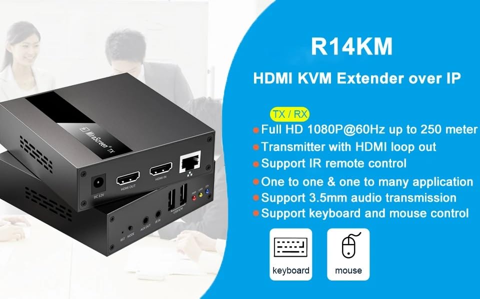 HDMI KVM Extender Over IP RJ45 Ethernet Network 1080P 60Hz Up to 250M HDMI USB Mouse Keyboard Extender Over UTP/STP CAT5 CAT6 for PC