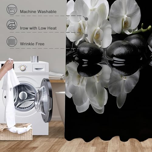 Rideau de douche 180x200cm imperméable motif pierre d'orchidée rétro - 5