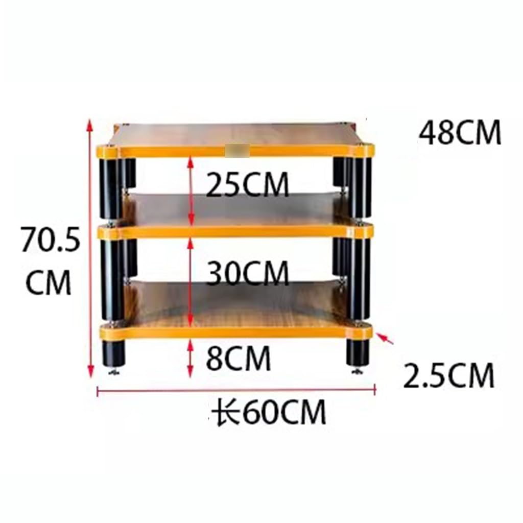 FENOKD Solid Wood 3 Tier Rack Shelf for Amplifiers and Speakers TV Stand with Media Storage Shelves Black (Black 60 * 70 * 48cm)