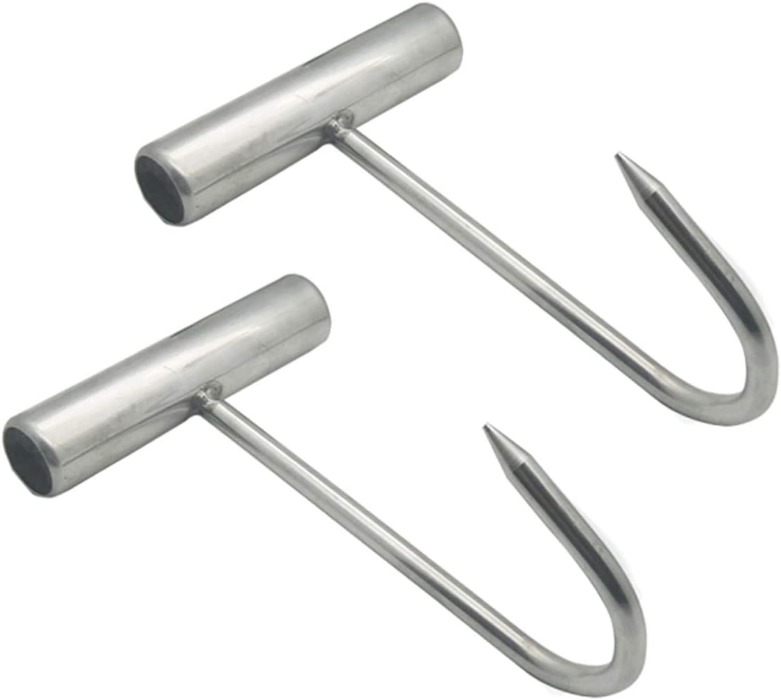 LGEGE 2Pack Stainless Steel T Hooks THandle Bacon Meat Boning Hook for Kitchen
