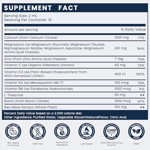 Payaocz 2 Pack) 10 In 1 Magnesium Calcium Zinc Supplement With Vitamin C D3 K2, Glycinate Mag Vegan Liquid Drops Plus L-Theanine Boron Sea Moss Extract, Immune Support thumb #3