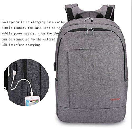 YK ligero nylon bolsa de hombro Casual de negocios ordenador mochila USB Jack Computer Bag  apto para portátil (17), color gris