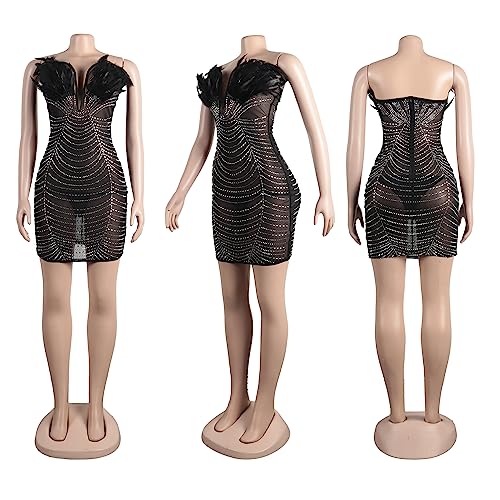 Image of PORRCEY Women's Sexy Elegant Rhinestone Mesh Party Club Night Mini Dress