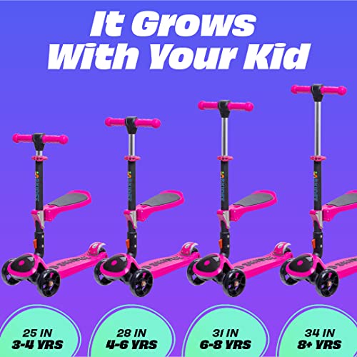 Image of SKIDEE Kick Scooter for Kids Ages 3-5 | Foldable 3 Wheel Scooter with Lean-to-Steer, Adjustable Height, Removable Seat & LED Light Wheels | Toddler Scooter Up to 12 Year Old Boys /Girls