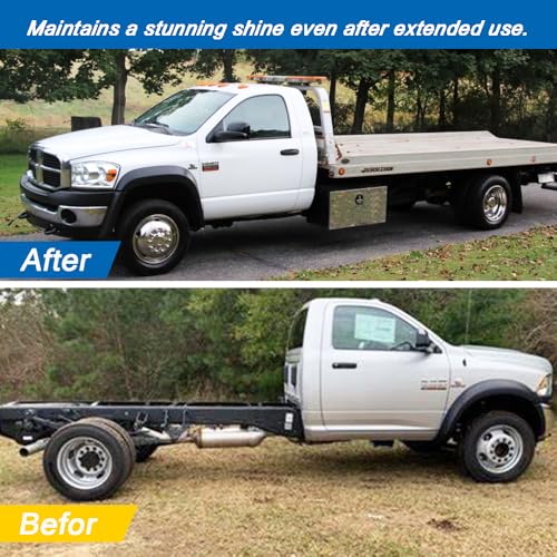 Image of 4pcs 19.5 inch Polished Stainless Steel Dually Wheel Simulator fit for 2012-2025 Dodge Ram 4500 5500 Pickup,10 Lug Hubcaps 5 Hand Hole Bolt On Wheel Cover D19F6