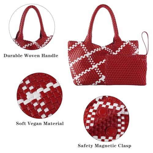 Image of SporGenius Woven Handbag Two Tone Tote Bag Vegan Leather Purse