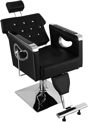 MENGK Cubierta de piel de PVC bandeja cuadrada galvanizada con reposapiés, silla de barbero retráctil de 300.00 libras, color negro HZ88111 N001