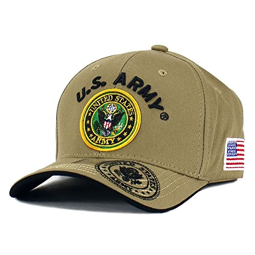 Jm Warriors Us Army Veteran Hat Army Military Official Licensed Adjustable Baseball Cap (Khaki Beige - Flag), One Size #TOP25