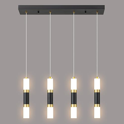 Lámpara colgante moderna de 4 luces para isla de cocina, regulable, LED, negro, mini luces colgantes, comedor, cocina, color negro y dorado