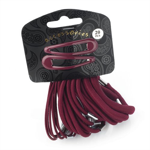 20 Piece Burgundy Mix Hair Elastics Bobbles Bands and Hair Bendie Clips Set by Pritties Accessories