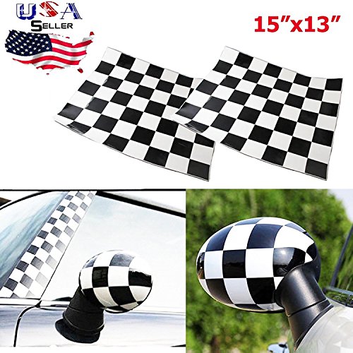 Checker Checkerboard Racing Flag Vinyl Stickers for Mini Cooper Side Mirrors Cover (Left & Right)