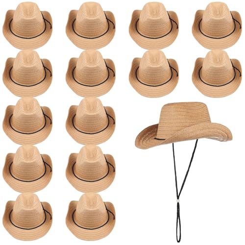 Chapeau de cowboy en paille de soleil unisexe kaki avec large bord et mentonnière