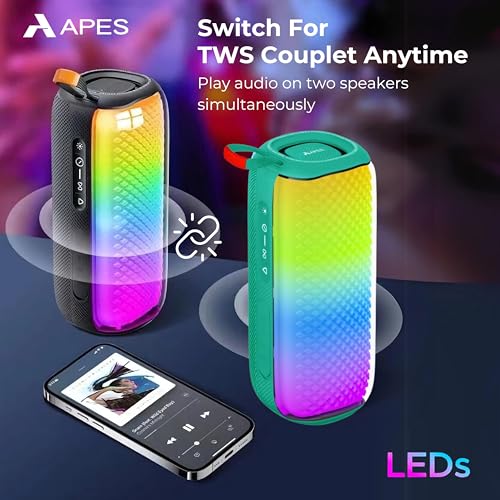 Image of APES Lightwave Bluetooth Speaker, 8Hrs Playtime, TWS Couplet Feature, Dynamic RGB LED's (Green)