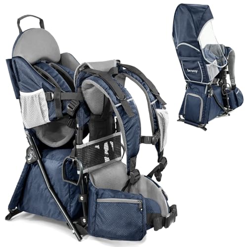 Image of besrey Baby Backpack Carrier for Hiking Toddler Backpack Carrier with Diaper Change Pad and Insulated Pocket, Lightweight Large Capacity Child Carrier for Outdoor Blue