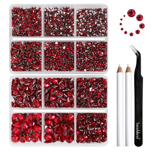 Image of Beadsland Flatback Rhinestones, Siam, 8300pcs Mixed 10 Sizes