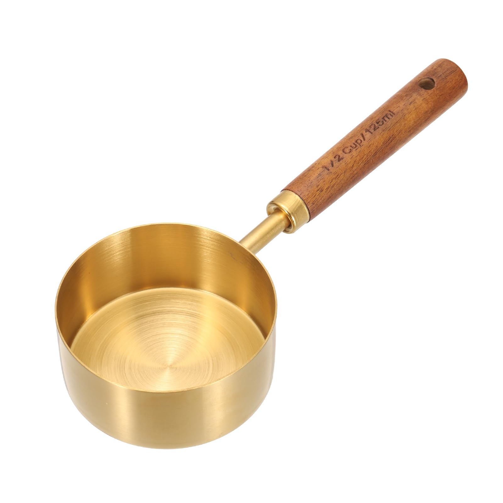 sourcing map Measuring Spoon 125ml Coffee Scoop Spoon with Wood Handle Gold