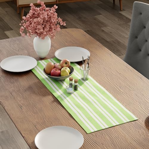Image of Encasa XO Cotton Table Runner for 4 Seater | Size 13x36 in | Franca Lime Stripes - Machine Washable & Durable
