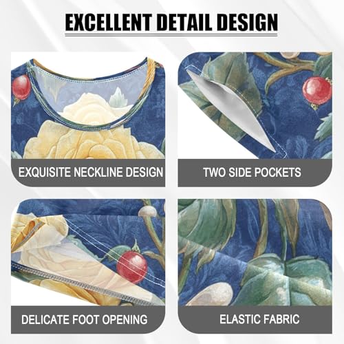 Pajama Sets Short Sleeve Golden Roses on Blue Soft Cotton Summer Sleepwear 2 Piece PJS Size 5-14T3