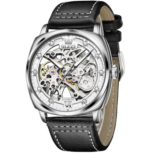 Image of OUPINKE Mens Watches Automatic Skeleton Mechanical Watches for Men Self Winding Luxury Fashion Leather Strap Steampunk Style Luminous Waterproof Men Wrist Watches
