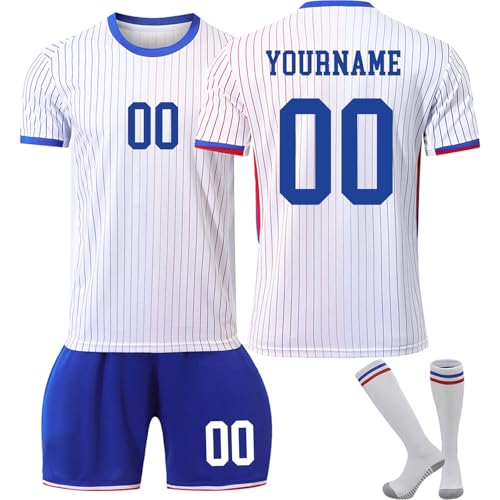 Francia Equipación de Fútbol Personalizadas Nombre y Número para Hombres y Niño, Camiseta Fútbol DIY con Conjunto Top Pantalón Corto y Calcetines Regalo de Fútbol